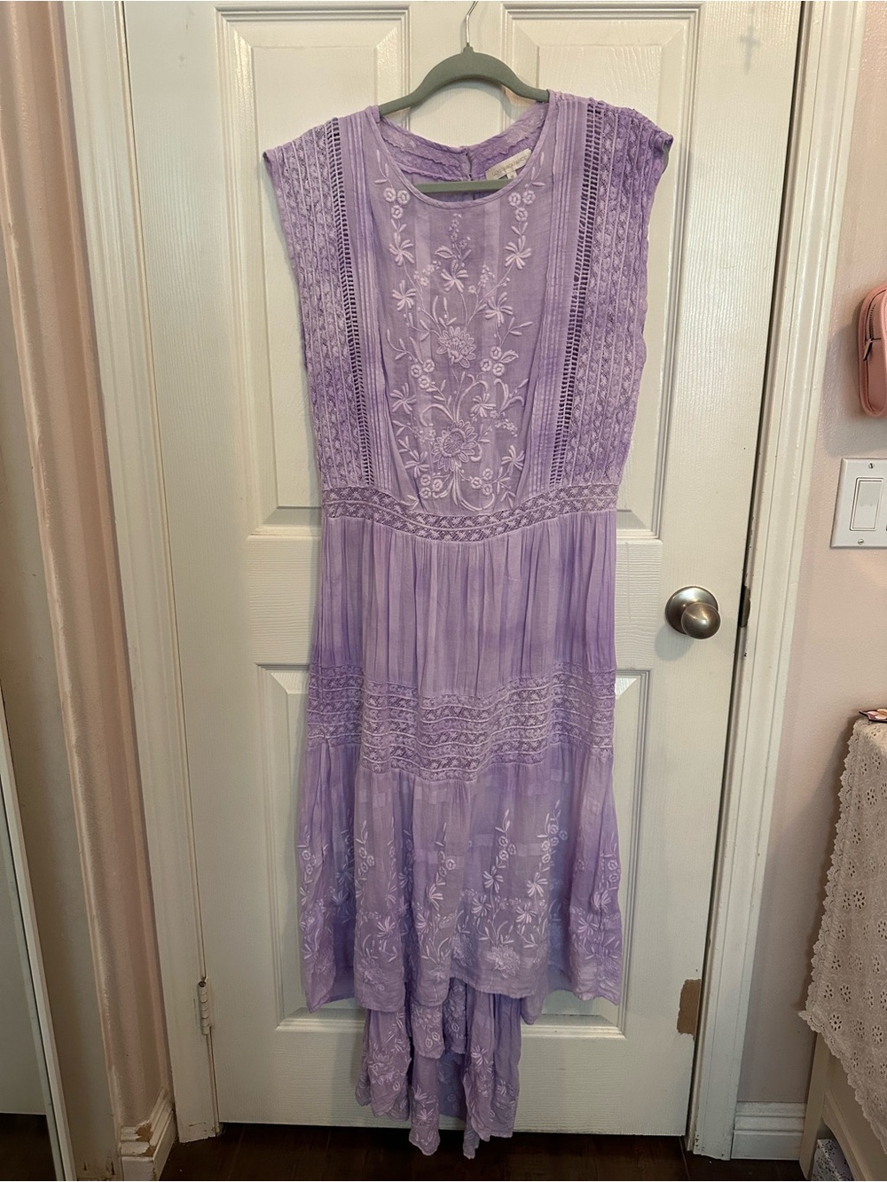 LoveShackFancy Lavender Lace-Trim Dress